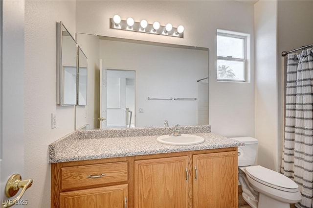 301 Lakewood Garden Dr, Las Vegas, NV 89148 - full bathroom featuring toilet, vanity, and a shower with shower curtain