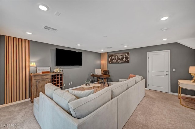 7756 Seville Estates Ct, Las Vegas, NV 89113 - living room featuring light colored carpet, recessed lighting, and baseboards