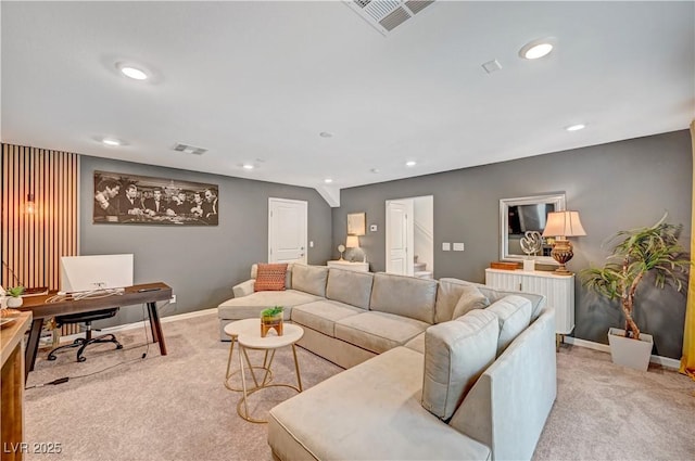 7756 Seville Estates Ct, Las Vegas, NV 89113 - carpeted living area featuring a desk, baseboards, and recessed lighting