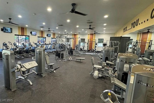 5375 E Ln Campana Dr, Pahrump, NV 89061 - exercise room with ceiling fan and recessed lighting