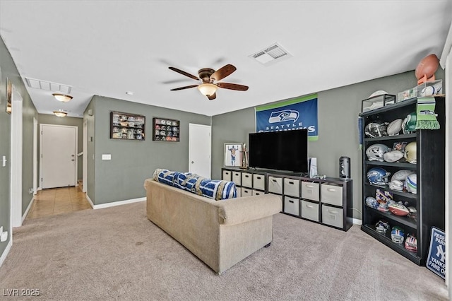 9105 White Eyes Ave, Las Vegas, NV 89143 - carpeted living area featuring a ceiling fan and attic access