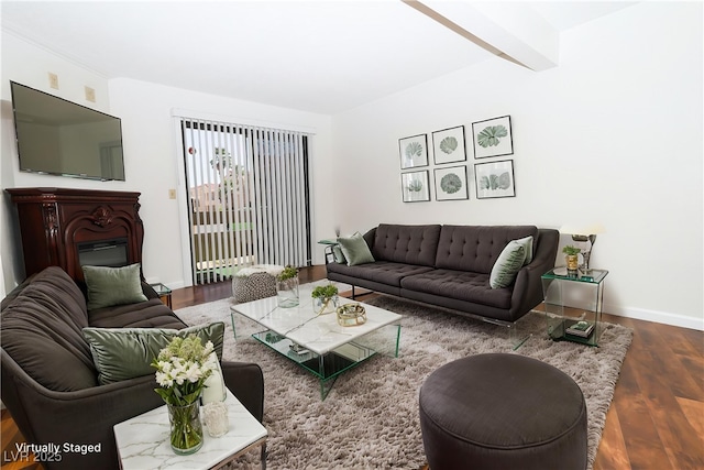 3811 Desert Marina Dr Unit 125, Laughlin, NV 89029 - living room with wood finished floors, baseboards, and beam ceiling
