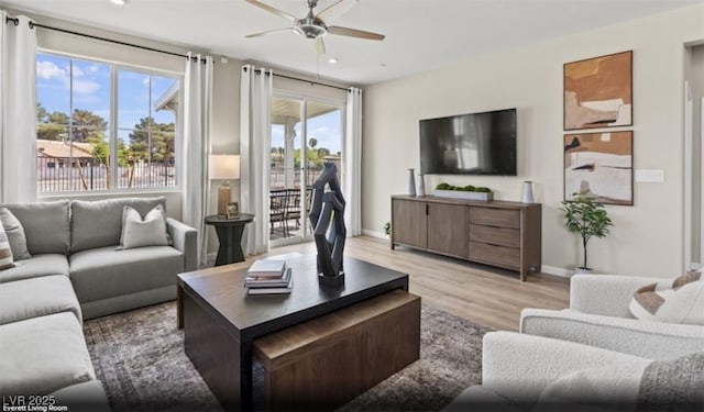 2615 Regency Cove Ct Lot 13, Las Vegas, NV 89121 - living room with a ceiling fan, light wood-type flooring, recessed lighting, and baseboards