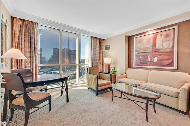135 E Harmon Ave Unit 1403, Las Vegas, NV 89109 - living area with expansive windows and ornamental molding