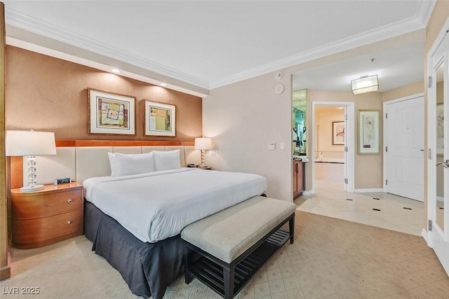 135 E Harmon Ave Unit 1403, Las Vegas, NV 89109 - bedroom with crown molding, ensuite bathroom, and baseboards