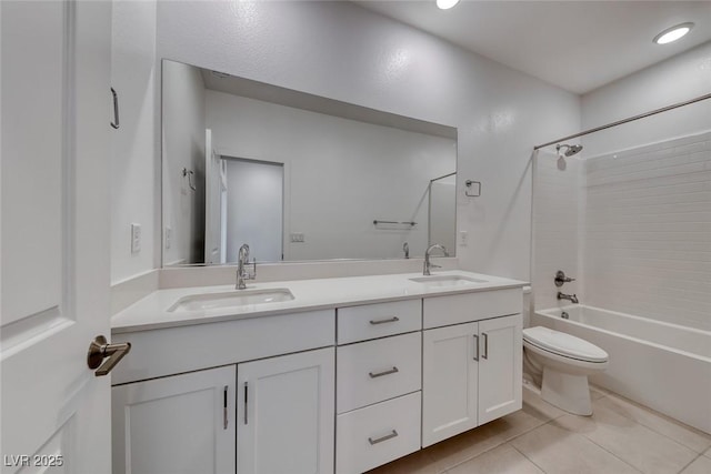 1038 Delbrook Ave, Henderson, NV 89012 - full bathroom featuring toilet, double vanity, bathtub / shower combination, and tile patterned flooring