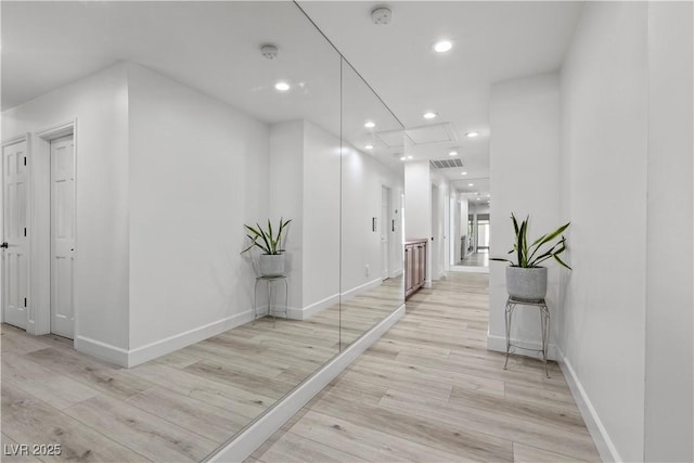 2250 Bowie Cir, Henderson, NV 89014 - corridor featuring attic access, recessed lighting, light wood-type flooring, and baseboards