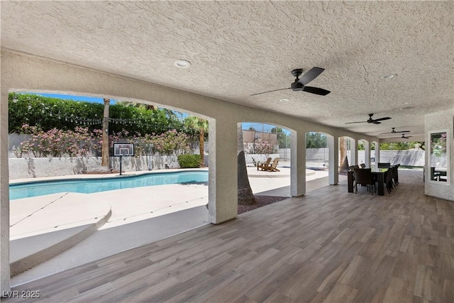 2250 Bowie Cir, Henderson, NV 89014 - view of pool featuring a fenced backyard, outdoor dining area, ceiling fan, and a patio