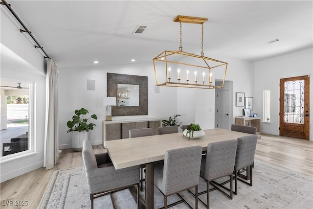 2250 Bowie Cir, Henderson, NV 89014 - dining area featuring recessed lighting, light wood-style floors, baseboards, and a chandelier