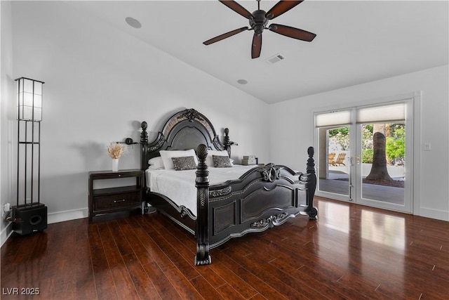 2250 Bowie Cir, Henderson, NV 89014 - bedroom with lofted ceiling, access to outside, wood finished floors, baseboards, and ceiling fan