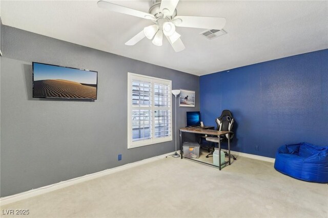 1912 Parkchester Dr, Las Vegas, NV 89108 - carpeted home office with baseboards and a ceiling fan