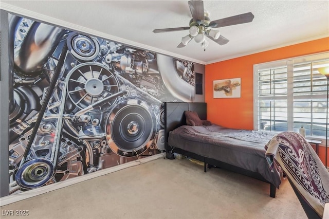 1912 Parkchester Dr, Las Vegas, NV 89108 - carpeted bedroom with crown molding and ceiling fan