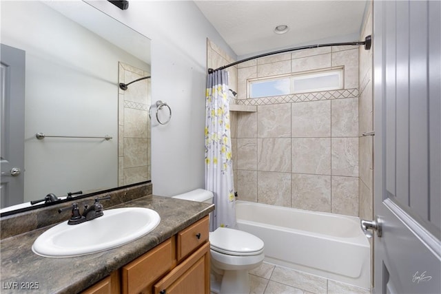 854 Santa Maria Way, Mesquite, NV 89027 - bathroom featuring shower / bath combination with curtain, vanity, toilet, and tile patterned floors