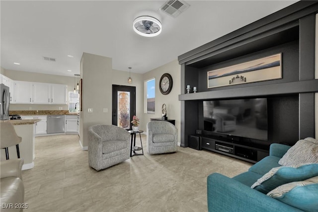 2558 Wiltshire Ave, Henderson, NV 89052 - living room with baseboards, recessed lighting, and a ceiling fan