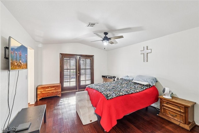 1251 Los Meadows Dr, Las Vegas, NV 89110 - bedroom with wood finished floors, access to outside, lofted ceiling, and ceiling fan