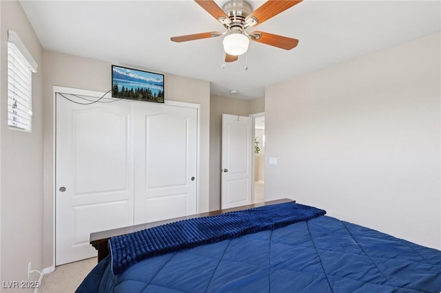 10329 Walworth Ave, Las Vegas, NV 89166 - bedroom featuring a closet, light carpet, and ceiling fan