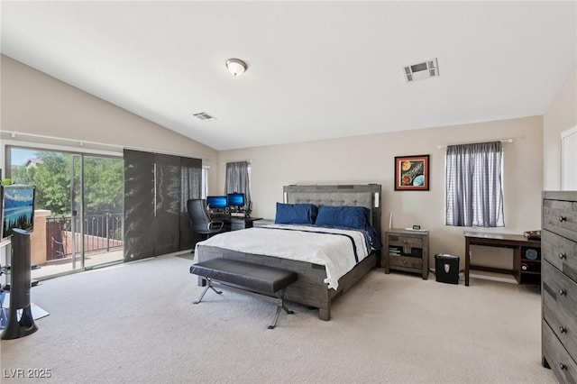 10329 Walworth Ave, Las Vegas, NV 89166 - bedroom with lofted ceiling, carpet floors, and access to exterior