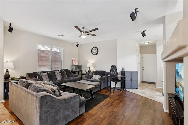 10329 Walworth Ave, Las Vegas, NV 89166 - living room featuring a ceiling fan and wood-type flooring