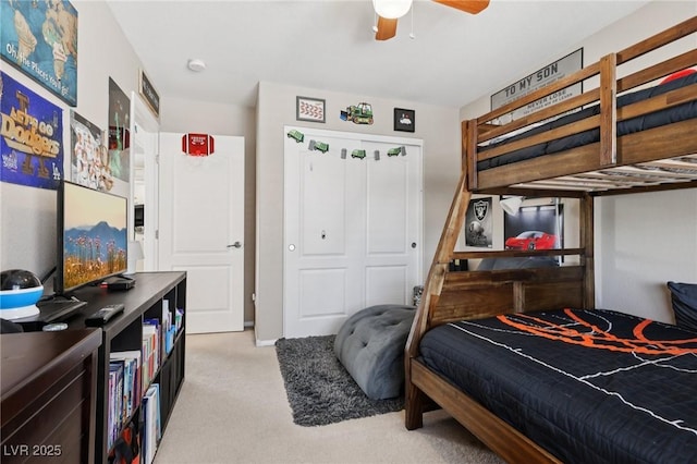 10329 Walworth Ave, Las Vegas, NV 89166 - bedroom featuring light carpet, a closet, and ceiling fan