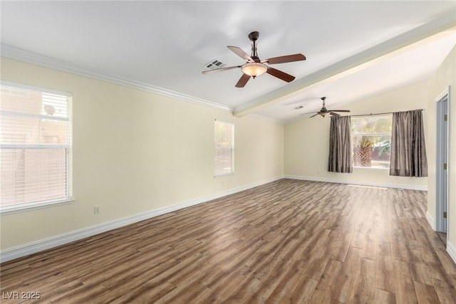 6779 Rainstorm Ridge Ave, Las Vegas, NV 89131 - empty room with wood finished floors, a ceiling fan, baseboards, and crown molding