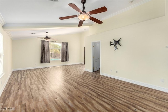 6779 Rainstorm Ridge Ave, Las Vegas, NV 89131 - unfurnished living room with ceiling fan, wood finished floors, baseboards, and crown molding