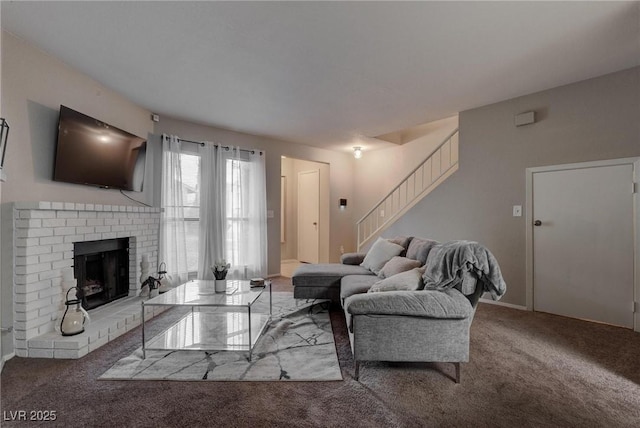 573 Sellers Pl, Henderson, NV 89011 - living area with stairway, carpet flooring, and a fireplace