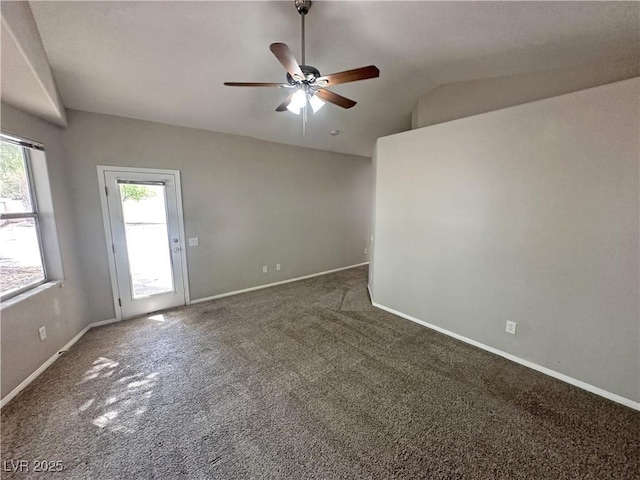316 Lingering Ln, Henderson, NV 89012 - empty room featuring carpet flooring, lofted ceiling, ceiling fan, and baseboards