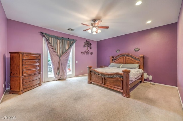 7427 Page Ranch Ct, Las Vegas, NV 89131 - carpeted bedroom with access to outside, baseboards, ceiling fan, and recessed lighting