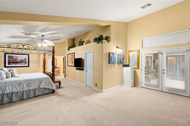 5940 Vizzi Ct, Las Vegas, NV 89131 - bedroom featuring light carpet, access to exterior, baseboards, and a ceiling fan
