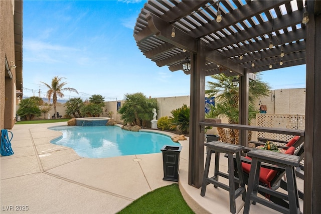 5940 Vizzi Ct, Las Vegas, NV 89131 - view of swimming pool with a fenced backyard, a pergola, a patio, and a pool with connected hot tub