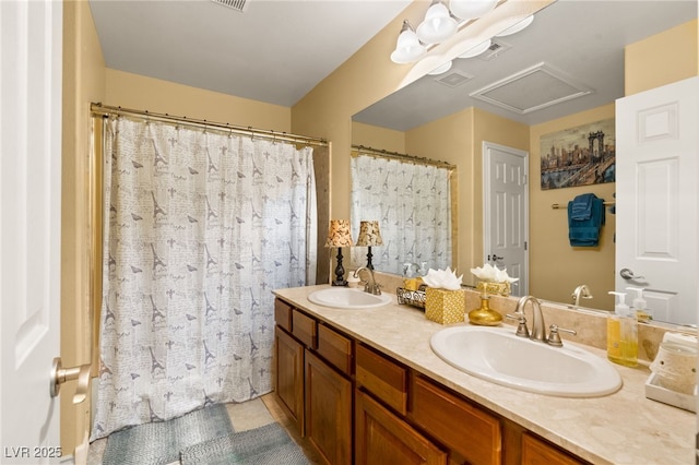 5940 Vizzi Ct, Las Vegas, NV 89131 - full bath with double vanity and a shower with shower curtain
