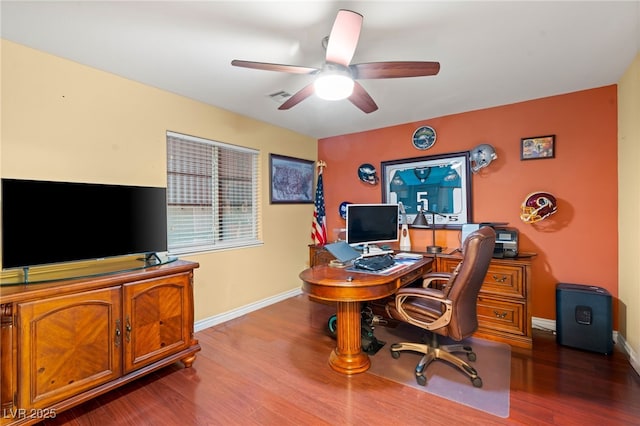 5940 Vizzi Ct, Las Vegas, NV 89131 - office featuring ceiling fan, wood finished floors, and baseboards