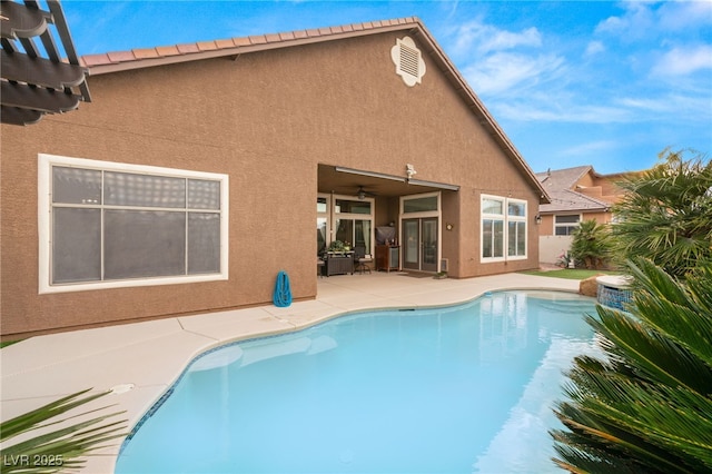 5940 Vizzi Ct, Las Vegas, NV 89131 - view of pool featuring a patio, a ceiling fan, and french doors