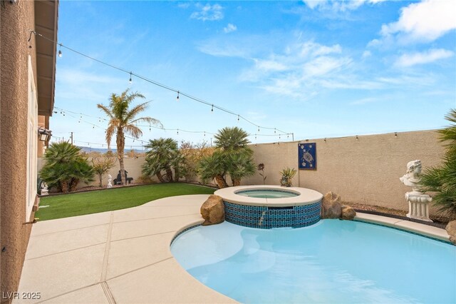 5940 Vizzi Ct, Las Vegas, NV 89131 - view of pool with a fenced backyard, a patio, and a pool with connected hot tub