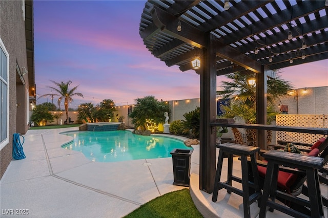 5940 Vizzi Ct, Las Vegas, NV 89131 - view of swimming pool with a pergola, a fenced backyard, a patio area, and a pool with connected hot tub