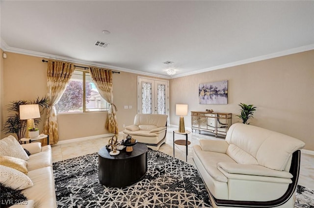 8223 Saddleback Ledge Ave, Las Vegas, NV 89147 - living room with ornamental molding, baseboards, and tile patterned flooring