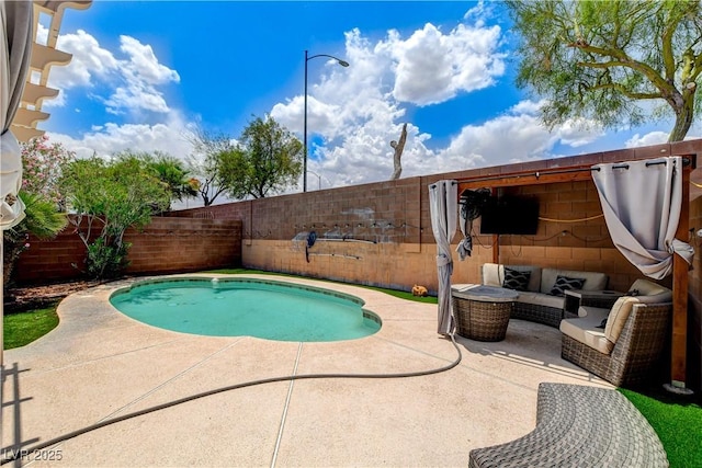 3717 Shanagolden St, Las Vegas, NV 89129 - view of swimming pool featuring a patio, a fenced backyard, and an outdoor hangout area