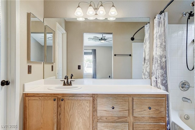3717 Shanagolden St, Las Vegas, NV 89129 - full bath with shower / bath combination with curtain, vanity, and a ceiling fan