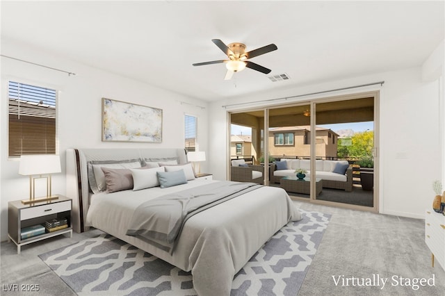 767 Tallgrass St, Las Vegas, NV 89138 - carpeted bedroom featuring access to outside and ceiling fan
