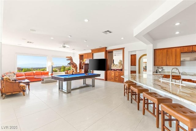 20 Kittansett Loop, Henderson, NV 89052 - rec room featuring a sink, recessed lighting, pool table, and light tile patterned flooring