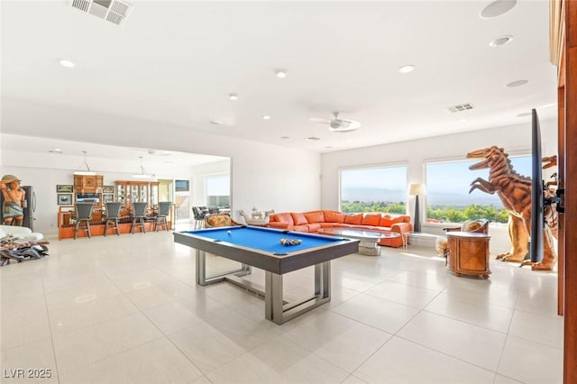 20 Kittansett Loop, Henderson, NV 89052 - game room featuring billiards table, recessed lighting, a ceiling fan, and light tile patterned floors