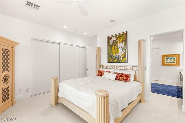 20 Kittansett Loop, Henderson, NV 89052 - bedroom featuring a closet, a ceiling fan, recessed lighting, and baseboards