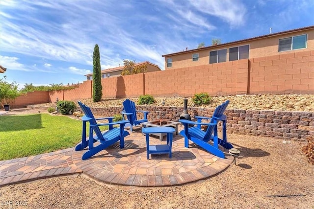 6659 Alder Flower Ct, North Las Vegas, NV 89084 - fenced backyard featuring an outdoor fire pit and a patio