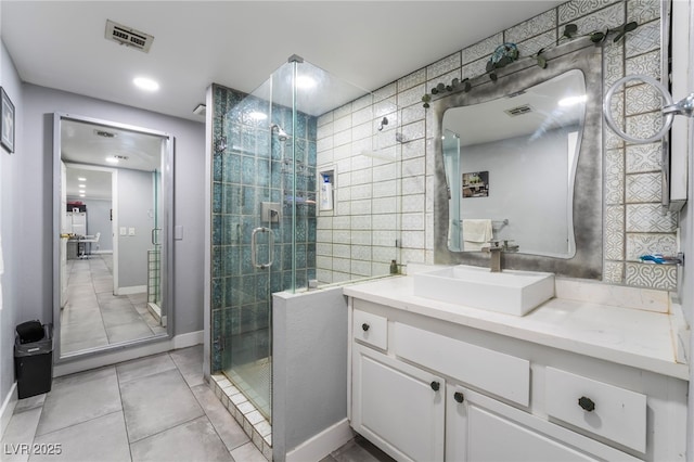 3400 Sioux Way, Las Vegas, NV 89169 - full bath with a shower stall, vanity, tile patterned flooring, and baseboards