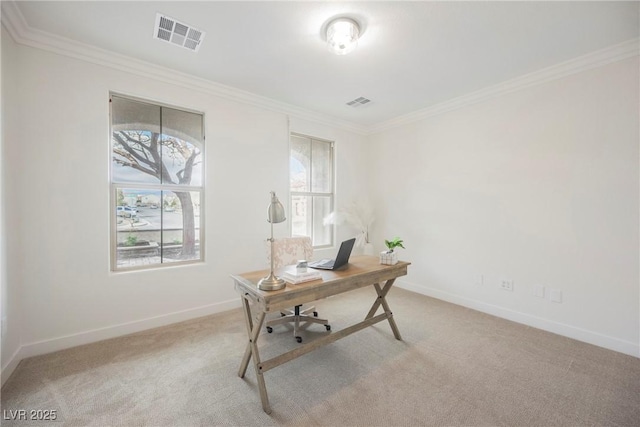 7466 Matilda St, Las Vegas, NV 89113 - office area featuring light carpet, crown molding, and baseboards