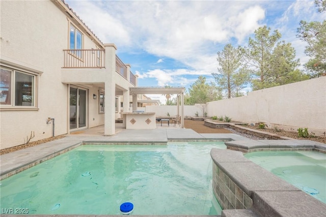 7466 Matilda St, Las Vegas, NV 89113 - view of pool featuring a fenced backyard, a patio area, an in-ground hot tub, and area for grilling