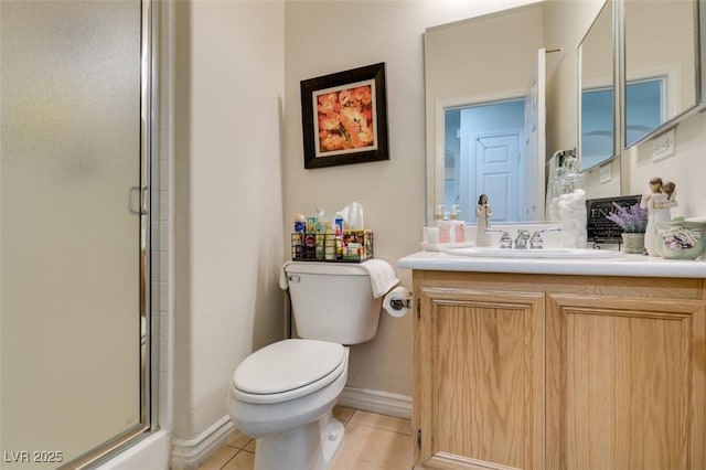 2418 Brockton Way, Henderson, NV 89074 - bathroom with a shower with shower door, tile patterned flooring, and vanity