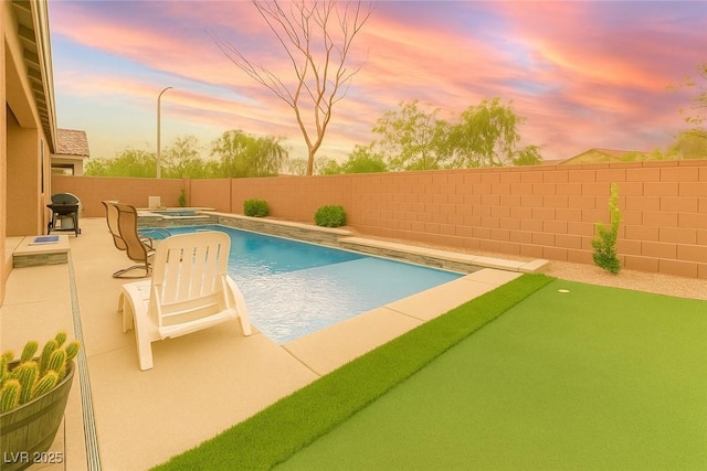 5616 Silver Cascade Ave, Las Vegas, NV 89131 - view of pool featuring a jacuzzi, a fenced backyard, a patio, and grilling area