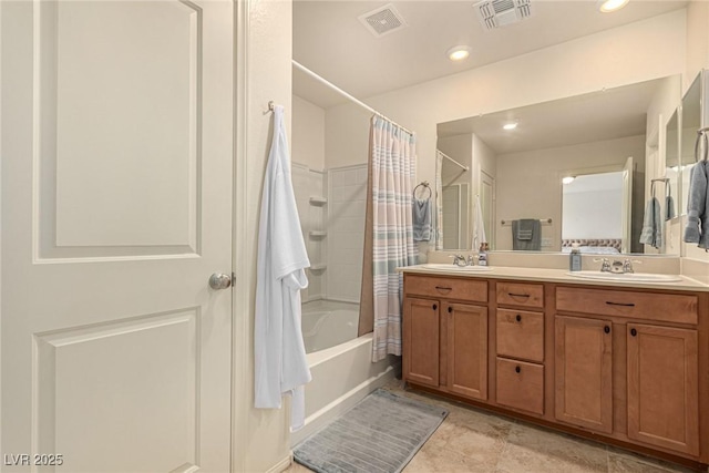 9690 Langden Brook St, Las Vegas, NV 89178 - full bath featuring shower / bathtub combination with curtain, double vanity, and recessed lighting