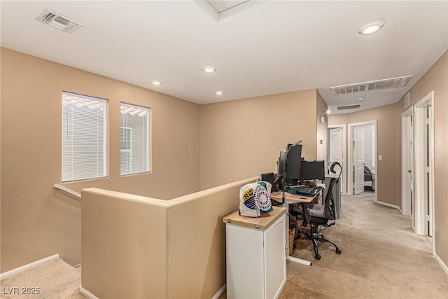9690 Langden Brook St, Las Vegas, NV 89178 - home office with light carpet, recessed lighting, and baseboards